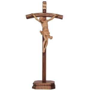 Standing crucifix - Christ's body with curved carved cross and base