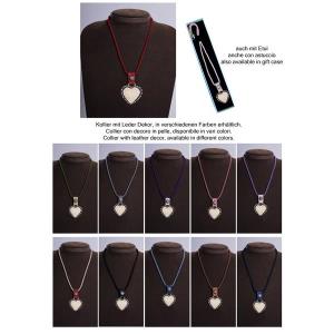 Herzl Kollier/echt Leder Dekor mit Fassung