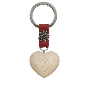 Heart keychain with angel leather decor