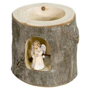 Merci-Engel mit Kerze in Holzstamm