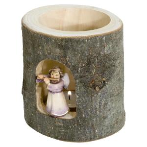 Merci-Engel mit Flöte in Holzstamm