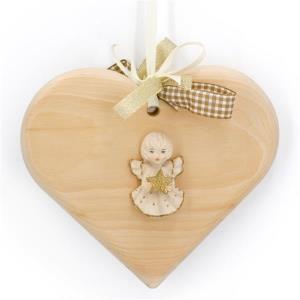 Pine wood heart with angel star