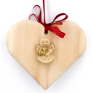pine wood heart with angel instrument