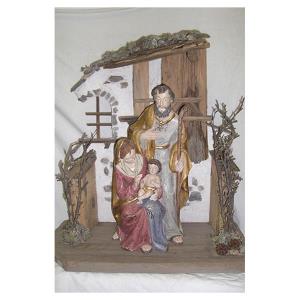 nativity group in antique wood stable