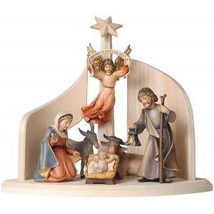 Stable with comet, holy family, angel, ox and donkey