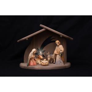 Stalla stella con sacra famiglia, asino e bue