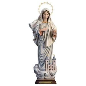 Our Lady of Medjugorje with church with Halo 12 stars - Linden wood carved
