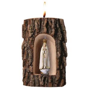 Our Lady of Fátima Capelinha with crown in grotto elm with candle