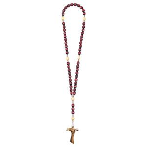 Rosario Exclusive Rosso-Tono Legno con Croce dell´amicizia Tau