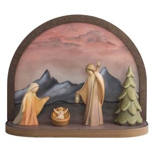 Round arch red with frame and Holy Family Aram+tree