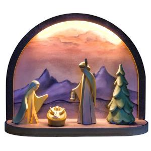 Round arch red LED with Holy Family Aram+tree
