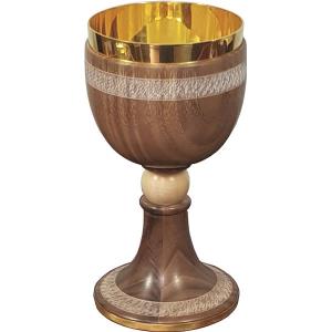 Coppa calice legno noce con nodo e fondello 18x9cm