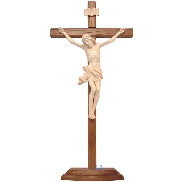 Standing crucifix - Christ's body with straight carved cross and base - waxed 