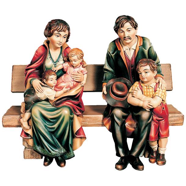 Family on bench with children - color