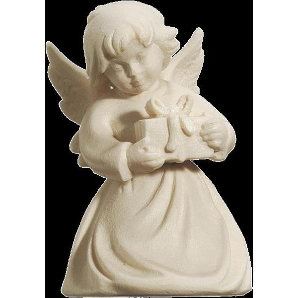 Kneeling Christmas angel with gift - natural