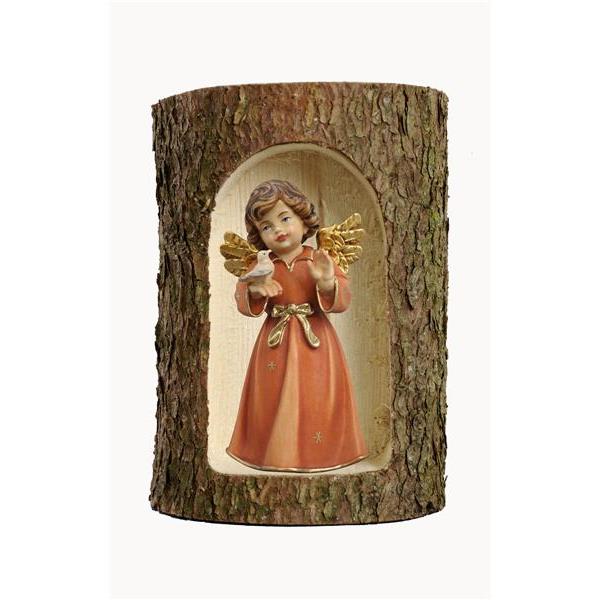 Bell angel, stand. with bird in a tree trunk - color