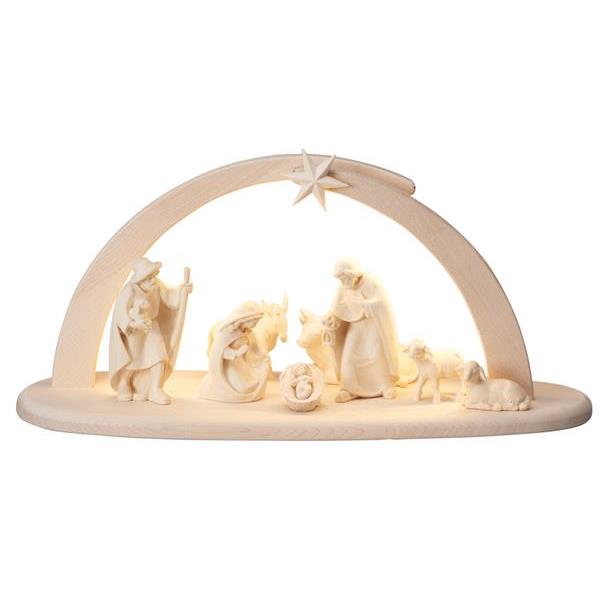PE Nativity Set 10 pcs. - Stable Leonardo with lighting - natural