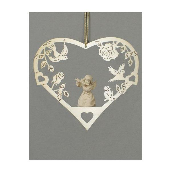 Heart-Bell angel with flute - natural