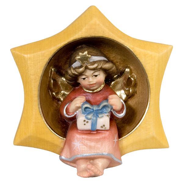 Christmas Angel with Parcel in star - natural