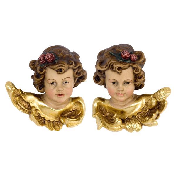 Pair of Angels'Heads with Roses - natural