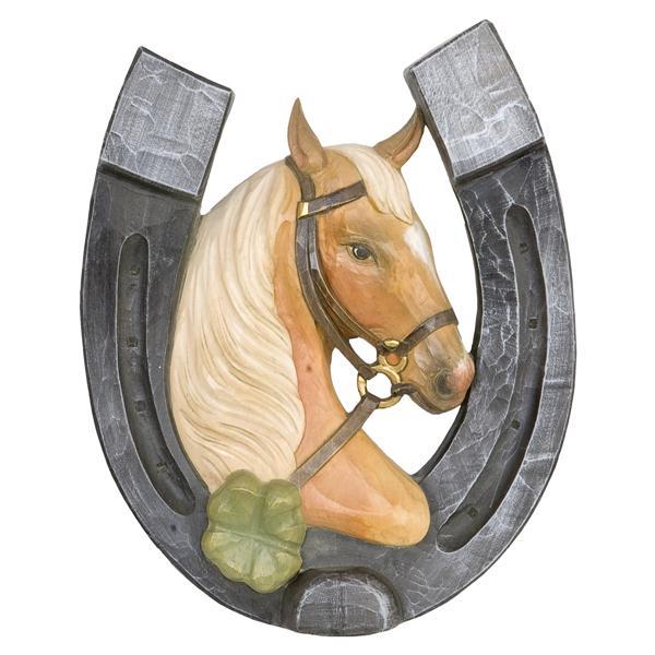 Horseshoe with horse head and four-leaf clover - color