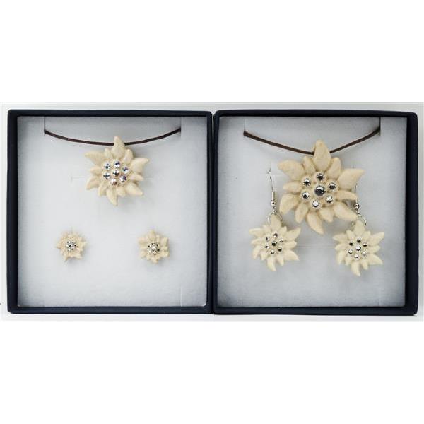 Set of jewels EDELWEISS with necklace and earrings - natural with crystal