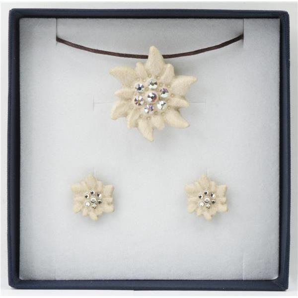 Set of jewels EDELWEISS with necklace and earrings - natural with crystal