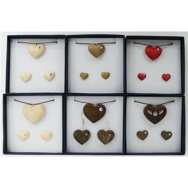 Set of jewels HEART necklace + earrings - natural with crystal