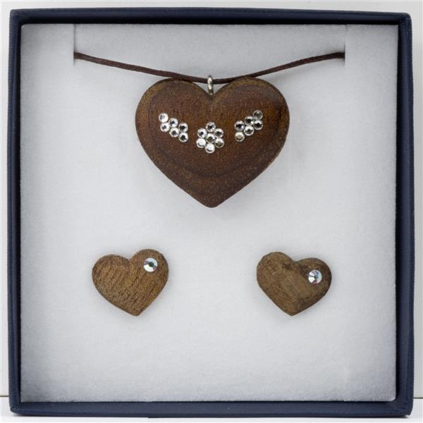 Set of jewels HEART necklace + earrings - natural with crystal