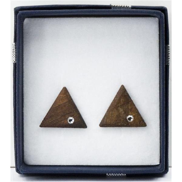 Triangle earrings - natural with crystal