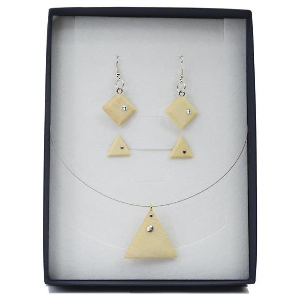 Set of jewels TRIANGLE with necklace and earrings - natural with crystal