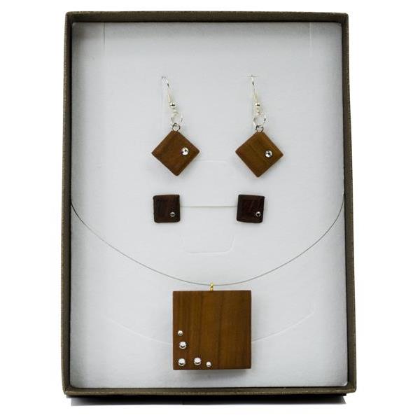 Set of jewels SQUARE with necklace and earrings - natural with crystal