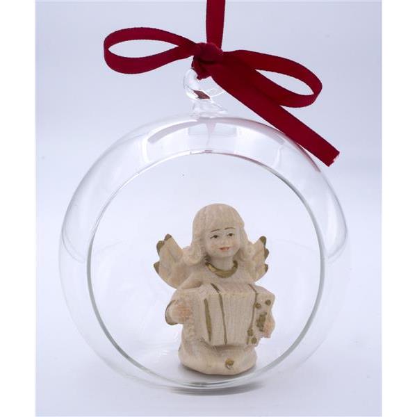 Angel with accordion in glass ball - wax polished gold decora.+face col.
