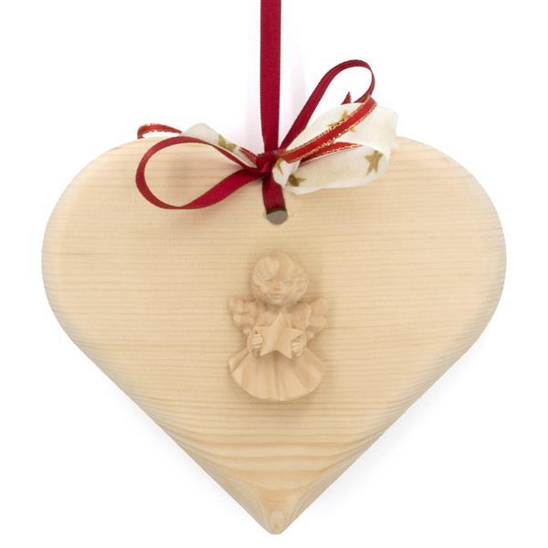 Pine wood heart with angel star - natural