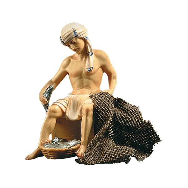 Fisher sitting on wooden case - color