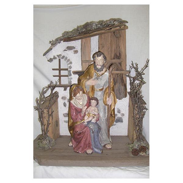 nativity group in antique wood stable - antique gold leaf