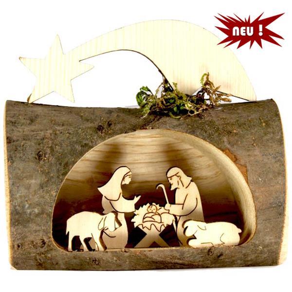 Holy Family in tree trunk - natural