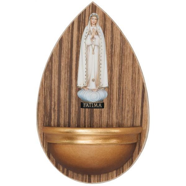 Holy water font in wood with Our Lady of Fatimá - color