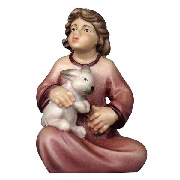 Girl sitting with rabbit - color