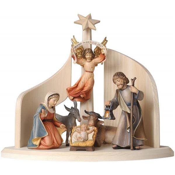 Stable with comet, holy family, angel, ox and donkey - 