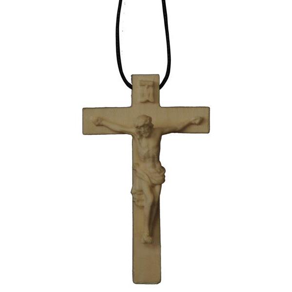 Necklace - cross with Jesus wood carved - natural