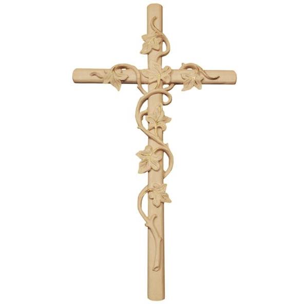 Cross with ivy  tendril in wood - natural