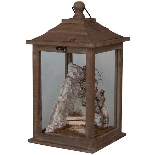 Wooden lantern with stable and illumination - natural