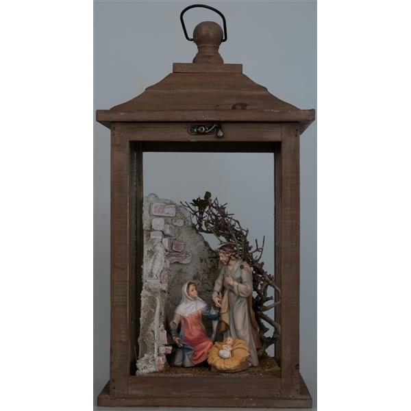 Wooden lantern with stable and family - color