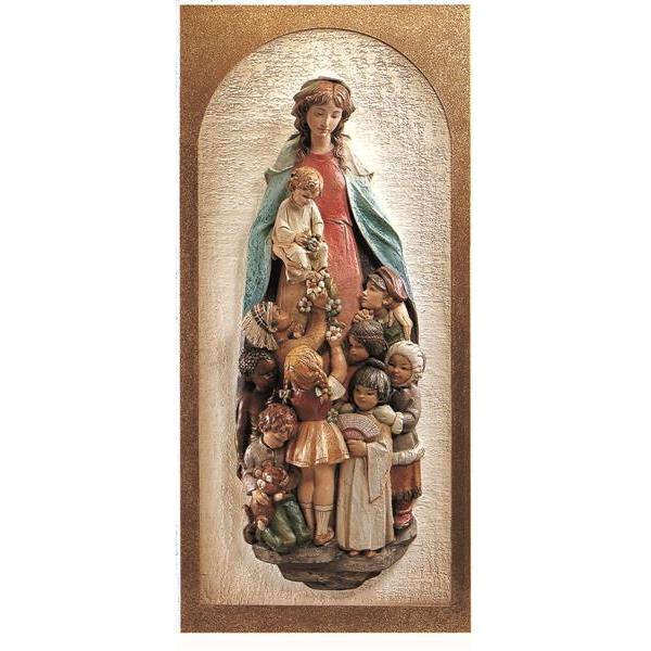 Our lady with children of the world - mounted on background panel - color