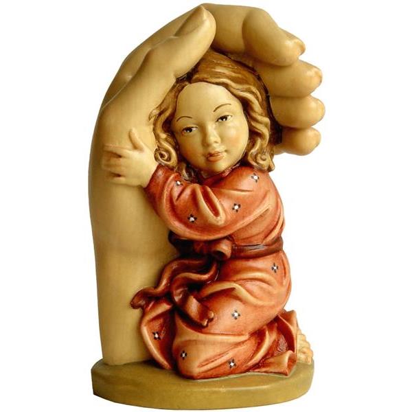 Protecting hand girl in linden - wood - color