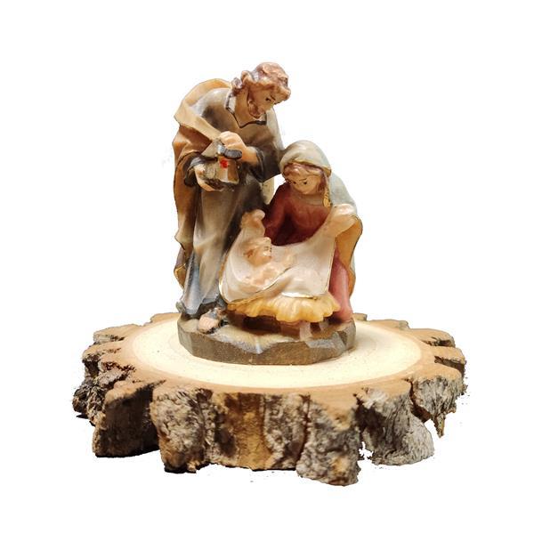 Nativity baroque, single block, on round bark base - color