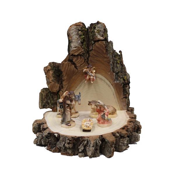 Bark shelf with Nativity, donkey, ox and angel Gloria - color