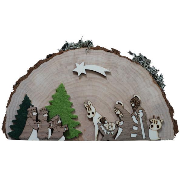 Bark slice Nativity with comet - natural