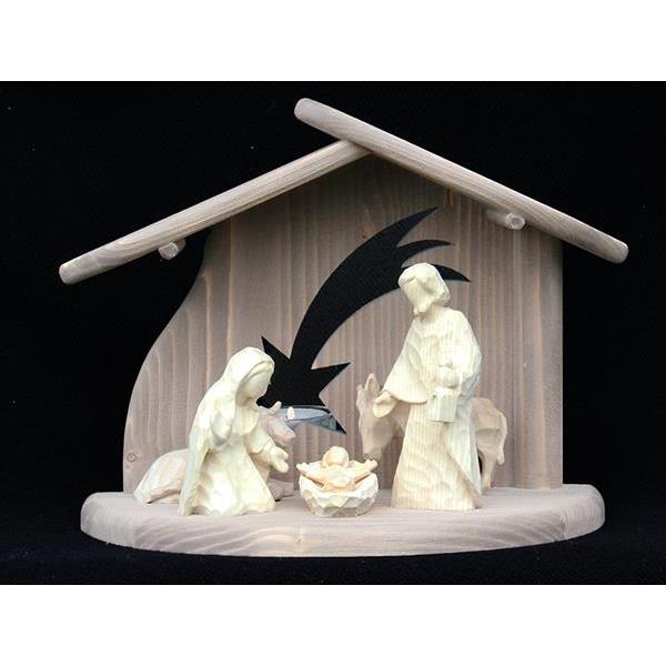 Stable star with holy family, ox and donkey - natural
